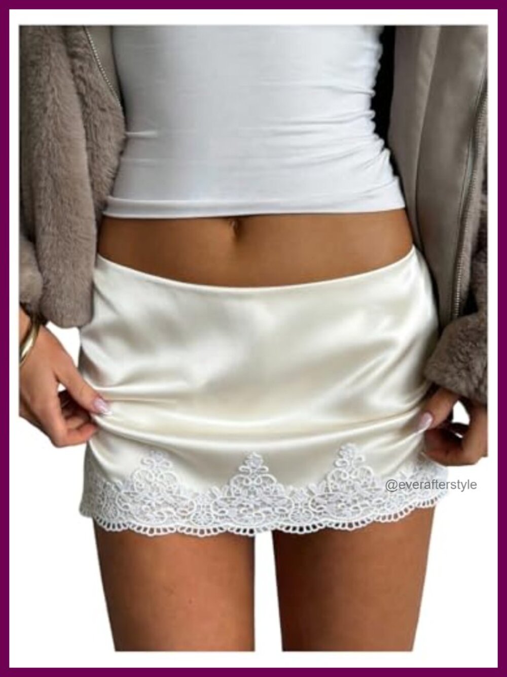 Satin Lace Mini Skirt Low Rise Pencil Skirt Zipper Side